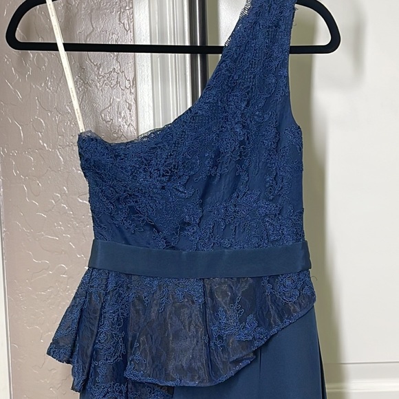 Marchesa Notte One Shoulder Lace Gown Dress Navy Size 0 - Picture 9 of 10